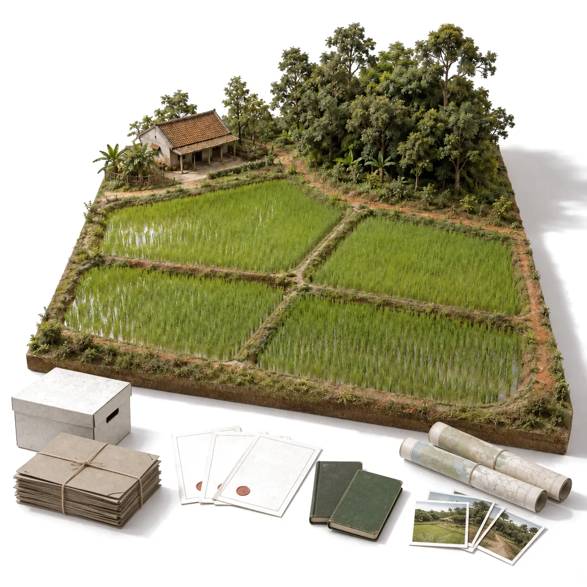 Generated image: the same model, with boxes of inspection records added to the pile