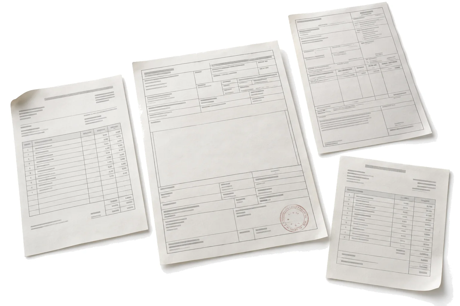 Generated image: a customs declaration on white, with a commercial invoice, a packing list and a bill of lading laid around it