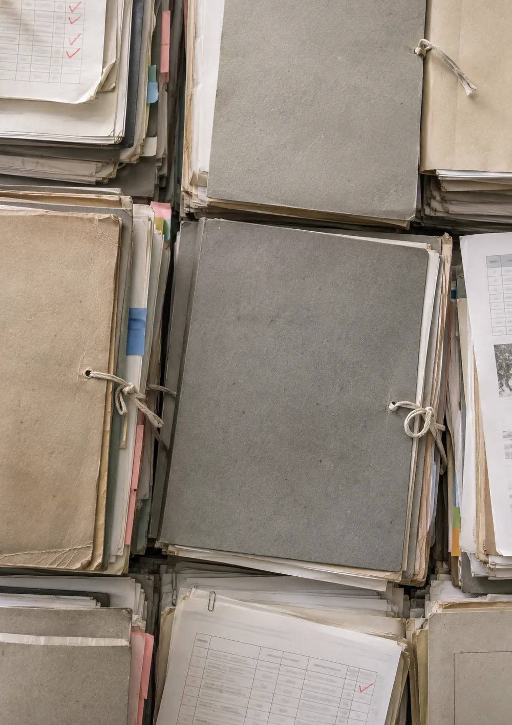 Generated image: a stack of inspection and audit files with string ties and index tabs