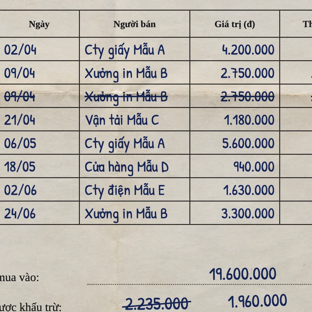Generated image: close-up of the handwritten invoice list on the sample return